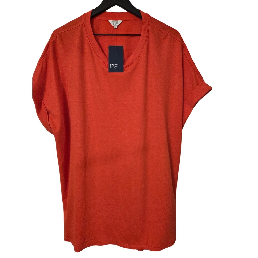 Crown & Ivy Womens Top 1X V Neck Short Sleeve Relaxed Fit New with‎ Tags